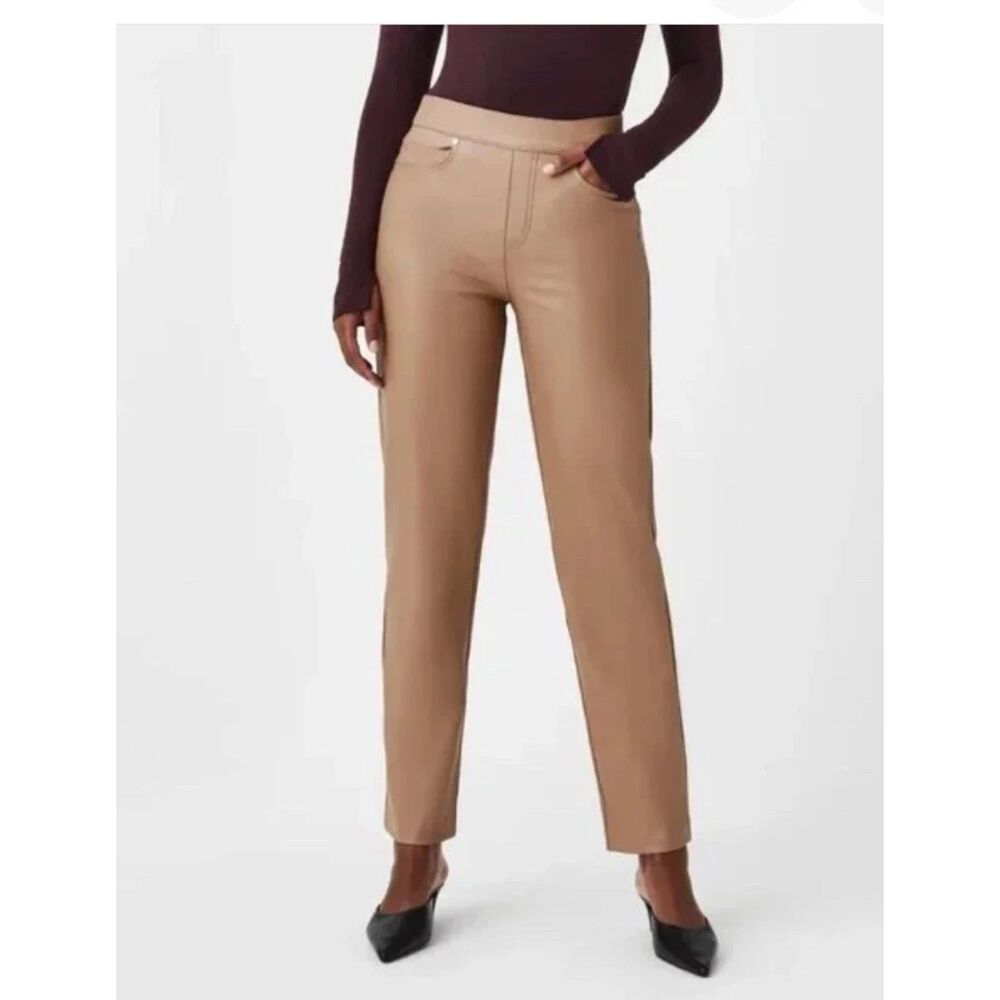 SPANX Slim Straight Faux Leather Pants in Toffee Medium